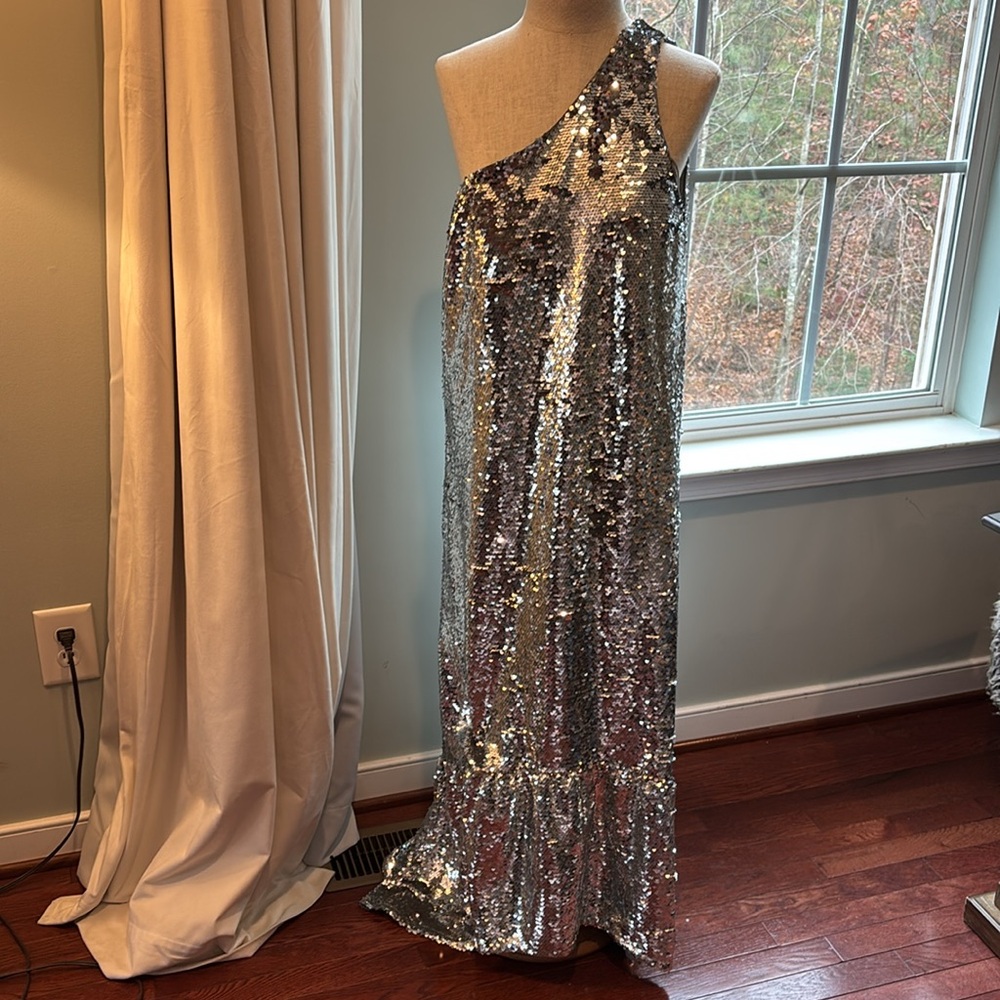 ANTHROPOLOGY /MAUVE sequin one shoulder party dress S Christmas new years - Picture 2 of 8